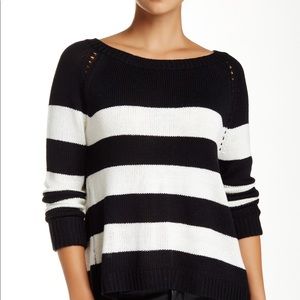 BB Dakota black and white draped back sweater